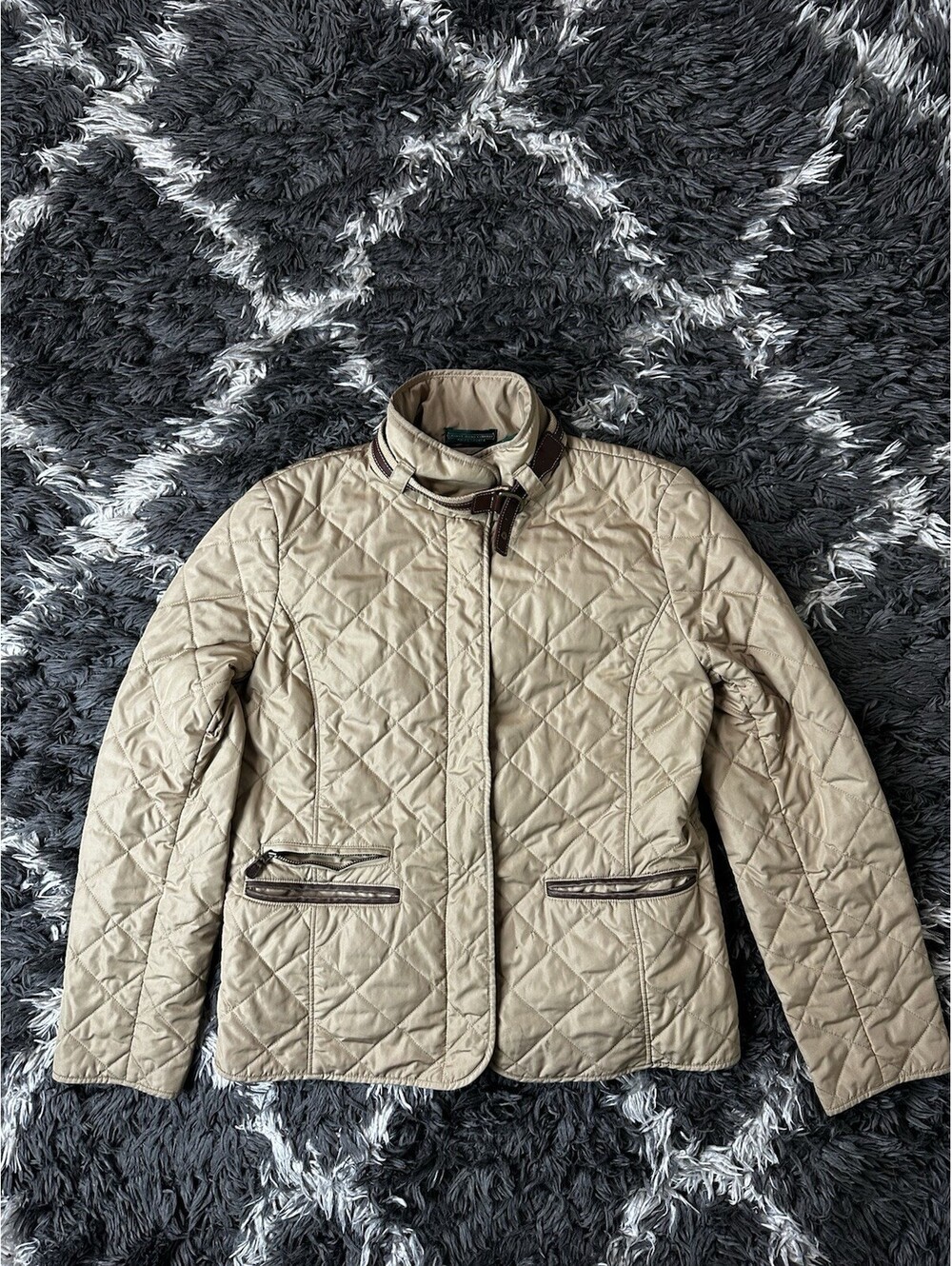 Lauren Ralph Lauren Jeans Co Womens Medium Beige Quilted Jacket Plaid Lined